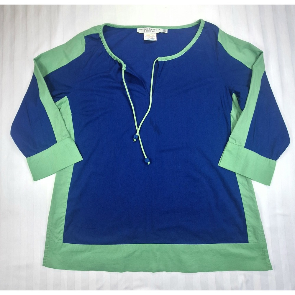Gretchen Scott Designs Womens XL Blue Green Colorblock Tunic 3/4 Sleeve Top